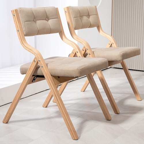 Villeston Klappstuhl mit Polster, Holzgepolsterte Klappstühle 2er Pack, Tragbarer und Bereits montierter Klapp-Essstuhl für Gäste, Küche, Büro, Hochzeit und Party