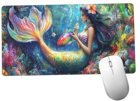 Colorido Alfombrilla Ratón 1400x600x3mm Alfombrilla Raton XXL con Base de Goma Antideslizante,Accesorios Gaming Sirena,Ordenador Gamer Regalos,Mouse Pad Gaming Mejora La Precisión Y La Velocida Y1246