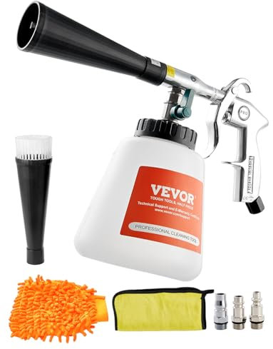 VEVOR Pistolet Nettoyage Voiture à Air Haute Pression 6-9,2 bars 2 Buses, Réservoir 1 L, Tuyau Rotatif Alu, pour Éliminer Saleté Poussière Surface, Fonctionne avec Compresseur d'Air 1/4 NPT Non Inclus