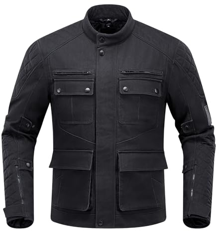RIDEIRON Motorradjacke Herren Winter vier Jahreszeiten CE-Panzerung herausnehmbares Futter Retro lässig Schutzausrüstung fürs Reiten Schwarz XL