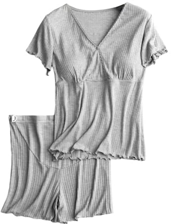 Generisch Pyjama lumineux et confortable - Vêtement de nuit d'allaitement - Ensemble pyjama de grossesse pour les mères allaitantes - Vêtement de détente post-partum avec soutien-gorge intégré