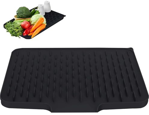 Tappetino Scolapiatti in Silicone, 40 x 32 cm Scolapiatti in Silicone, Pieghevole Gocciolatoio per Lavello, Tappetino Lavello Cucina, Design Bifacciale, per Soggiorno, Cucina(Nero)