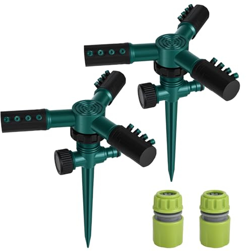 YHNDECO Garden Sprinkler, 360 Degree Rotating Water Sprinkler, Automatic Lawn Water Sprinkler, Automatic Lawn Sprinkler with 3 Adjustable Arms for Watering Plants Flowers Veggies Grass Lawn Plants