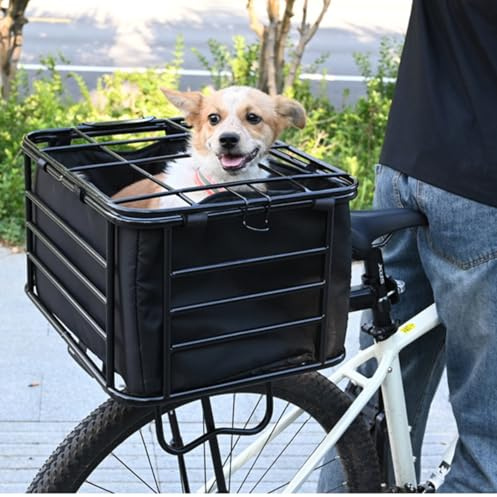 Cestino posteriore universale per bici per animali, trasportino per cani e gatti con fodera rimovibile, cestino portapacchi robusto per animali domestici piccoli e medi e spesa,L