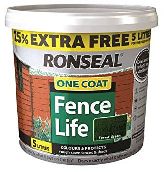 Ronseal RSLFLFG4LAV FLFG4LAV One Coat Fencelife Forest Green 4 Litre + 25%, 5L