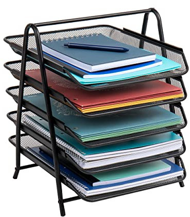 Mind Reader Network Collection, 5-Tier Paper Tray, File Storage, Desktop Organizer, Metal Mesh, 11.75 L x 14 W x 14.5 H, Black