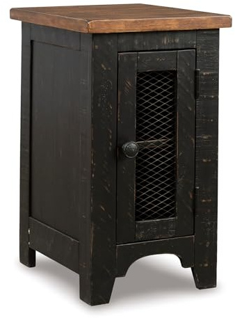 Signature Design by Ashley Valebeck Rustic Farmhouse Chair Side End Table with Cabinet Door, Distressed Black