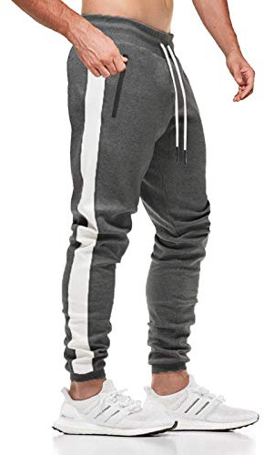 JustSun Joggingbyxor herr med dragkedja fickor, Grå 01, M
