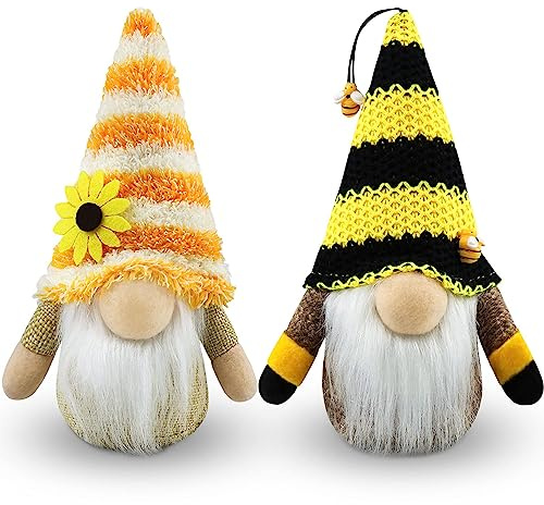 Gehydy Set of 2 Autumn Gonks Decoration Easter Bumble Bee Gnome Handmade Decor for Home Kitchen