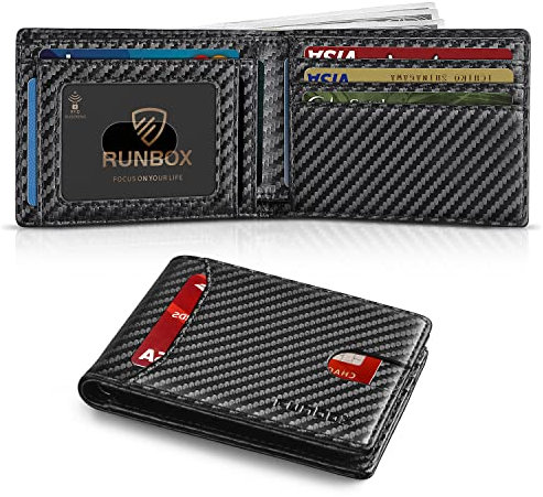 Runbox Läderplånbok med dubbelvikt för män med låsning stor kapacitet ID's fönster framficka mäns plånbok