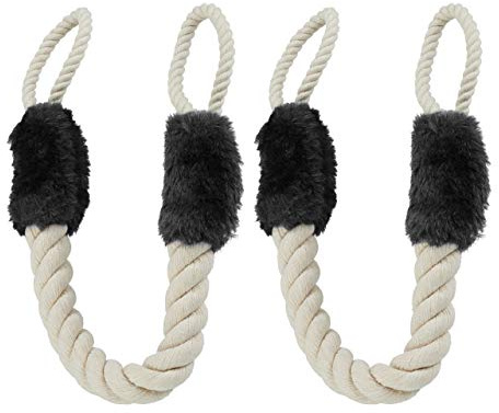4 x Türkordel Klemmschutz für Türklinken, Baby & Tier Türsicherung, Stoff Türseil, Türklinkenstopper 60cm, beige/schwarz