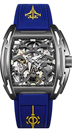 CIGA Design Z Series - Aircraft Carrier Version Automatic Mechanical Watch, Aircraft Shape Pointer Titanium Case Skeleton Tonneau Sapphire Crystal Wrist Watch with Aircraft Carrier Runway Strap