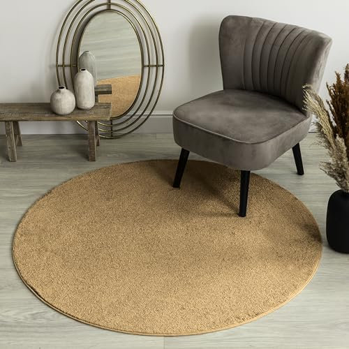 Carpet Studio Maine Runder Teppich Terracotta, 130cm, für Wohnzimmer und Schlafzimmer, Kurzflor