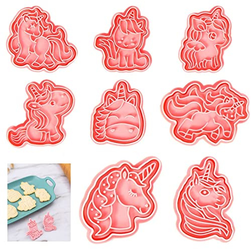 Leonshco - Set d'emporte-pièces de Noël, 8 pièces, Animal, Licorne, Rose, Métal, Design 3D