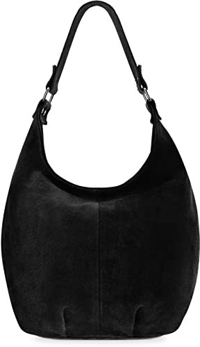 Leder Damenhandtasche Vera Pelle Damen Shopper Beuteltasche schwarz