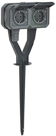 LEGRAND, Plexo New 2-fach Schutzkontakt Steckdose mit Gartenpfahl, Steckklemmen (SL), erhöhter Berührungsschutz, Outdoor-Steckdose, Schuko-Standard, 250V, 16A, IP55, 463mm Höhe, Anthrazit, 069759L