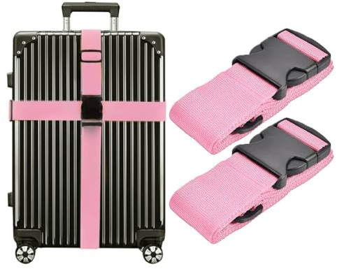 Luggage Straps - Suitcase Straps, Adjustable Luggage Belt, Thickened Packing Belts, Baggage Security Straps, Travelling Luggage Accessories for Handbag, Luggage, Suitcase, Carts (Pink, 2PCS)