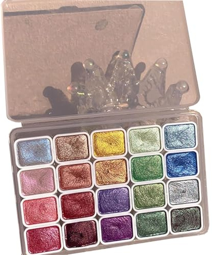 Ysaca Set di 24 colori per acquerelli cangianti, acquerello glitterato con tavolozza compatta, effetti cangianti e scintillanti per principianti