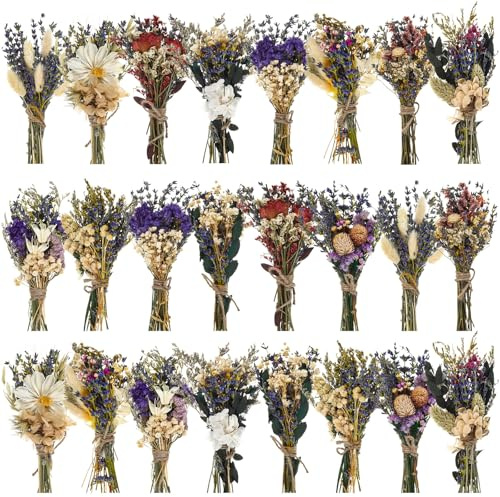 Layhit 24 mini bouquet di fiori secchi in stile bohémien, fatti a mano, decorazione per vasi, artigianato fai da te, foto, bouquet, piante floreali per uomini, regalo per damigella d'onore,