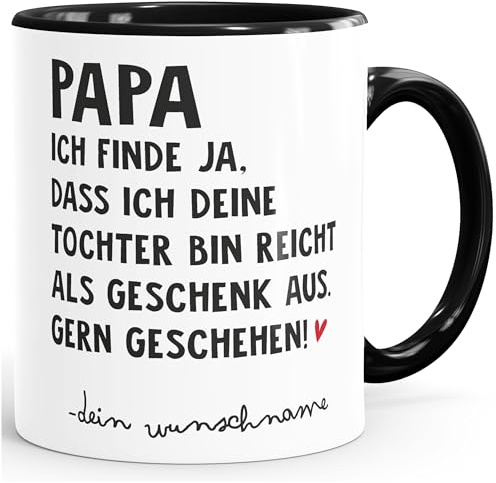 MoonWorks® Tasse Papa Spruch lustig personalisiert mit Namen Geschenk für Väter Geburtstag Weihnachten Vatertag Weiss-innen-schwarz standard
