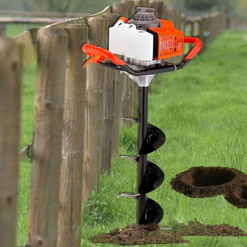 Fence Post Ground Hole Drill, Auger Hole Digger, 2 Stroke Petrol Powered Auger Post Hole Drill, 3 Types Of Auger Bits, Comes With 1.2 Liter Fuel Tank, Suitable For Farm Garden Plants.,15cm（6in）