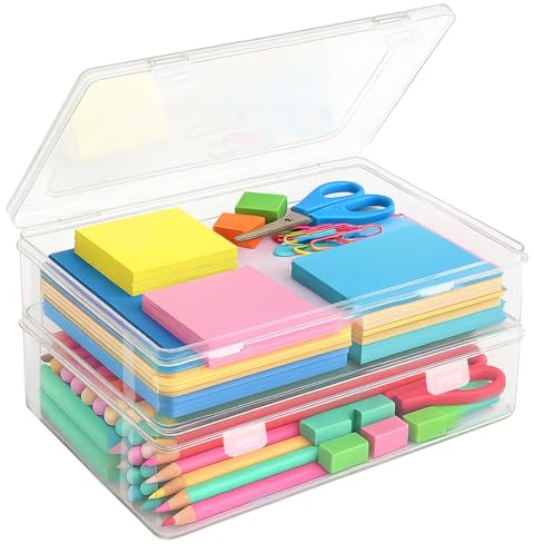 TAIVIN 2 Stück Aufbewahrungsbox mit Deckel,Mehrzweckbehälter,A4 Stapelbar,zum Ordnen von Dokumenten,Malutensilien,Bastelmaterialien,Backformen und vielem mehr (31x22x5cm)