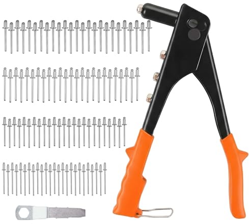 MINGBOLIN Nittängsats, nitängdset, 4-i-1 manuell tung belastningsnitängd, blindnitar, set blindnitar, blindnitar, handnitar, inklusive 100 aluminiumnitar, 4 borrar, manuellt nitverktyg