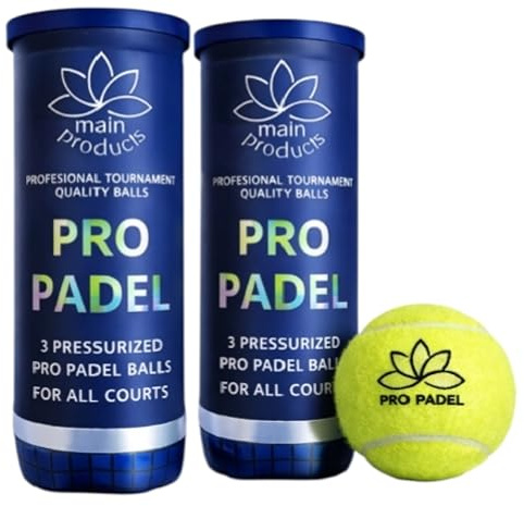Main Products Pro Padel Balls - 2 Pack (6 Balls) - Pressurized Padel Balls - Premium Natural Rubber Core - 47% Wool Felt - Professional Tournament Quality - Consistent Bounce - for All Courts.