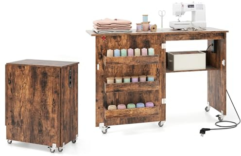 KOMFOTTEU Table Couture Pliable, Station Charge, 3 Bacs cachés Industriel