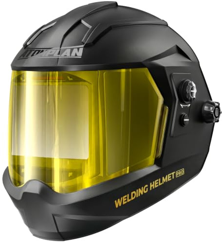 ATOMPLAN Auto Darkening Welding Helmet 180° Panoramic View True Color Welding Hood, 1/1/1/1 Optical Clarity, Rechargeable Battery, Durable Nylon Shell, Wide Shade Range for MIG TIG Stick ARC Grinding