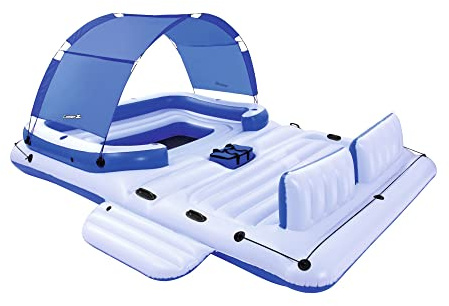 Bestway CoolerZ Tropical Breeze Party Island, Large 6 Person Adult Inflatable Lounger Lake Float w/ Cooler Bag, Cup Holders, & Detachable Sun Shade