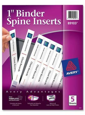 Binder Spine Inserts, 1 Spine Width, 8 Inserts/Sheet, 5 Sheets/Pack