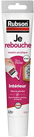Rubson Je Rebouche Mastic Blanc 50 ml, mastic étanche en tube prêt à l'emploi, mastic acrylique pour murs, fenêtres, plinthes et fissures en intérieur