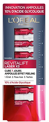 L'Oréal Paris - Ampoules Effet Peeling - Cure Anti-Âge 7 Jours - Anti-Tache & Lissant - Effet Peau Neuve en 7 Jours - À l'Acide Glycolique - Revitalift Laser X3 - 7x 1,3 ml