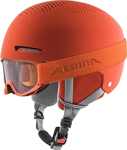 Alpina ZUPO Set (+Piney) - Hochwertiges, Sicheres & Robustes Set aus Skibrille & Skihelm Für Kinder, Pumpkin-orange matt, 48-52 cm