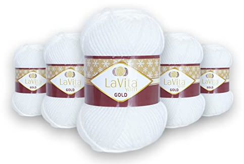 LaVita Yarn GOLD Handstickgarn 5-Delars Förpackning 100% Akrylgarn, 1 Kula 100 gr 100 g 100 mt (9502)