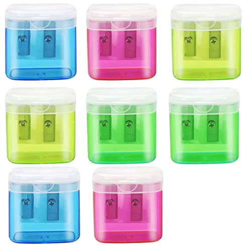 8 PCS Pencil Sharpeners, Manual Pencil Sharpener with Lid Small Dual Hole Pencil Sharpener Handheld Portable Two Hole for Students School Home Office Supply