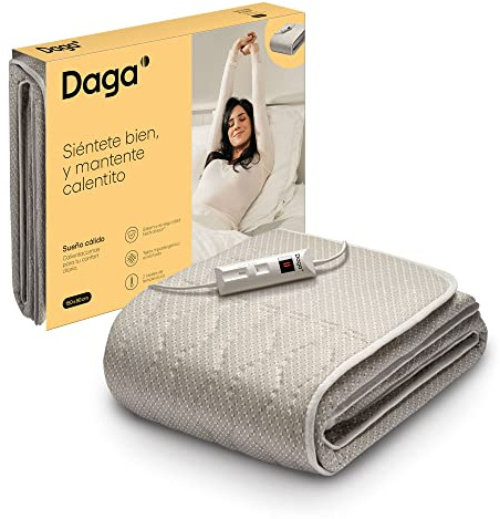 DAGA Calientacamas Individual, Sueño Cálido en tejido hipoalergénico acolchado, sistema de seguridad, 2 Niveles de Temperatura, Ahorro de consumo energético, Certificado OEKO-TEX,150x80 cm