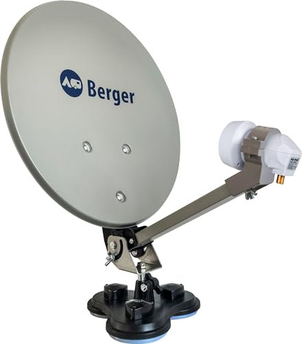 BERGER Mobile Sat-Anlage Komplettset Single-LNB im Campingkoffer | Satellitenschüssel Sat Komplettanlage | inkl. Zubehör