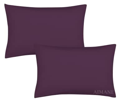 AIMANE® Percale Pair of Housewife Pillowcases 50 x 75 CM Polycotton Easy Care Plain Dyed Pillowcases Envelope Closure (Plum, Housewife Pillowcases)
