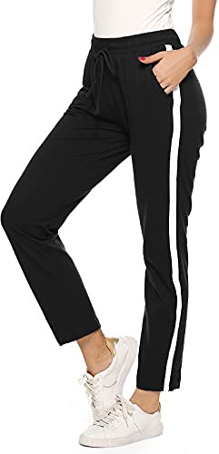 Irdcomps Pantalon de Sport Femme Coton Pantalon Jogging Pantalon de Survêtement Pants Trop Grand avec Poches Bande Pantalon de Loisirs pour Running Fitness Training Yoga Noir L