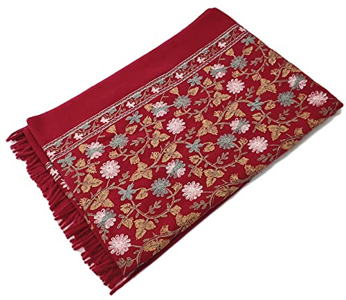 GFM® Broderad kashmirtextur ull pashminasjal Halsduk - höst-vinter -julklapp (EMBSHL-A), 1-ghll-mörkröd, L