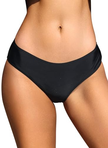 SHEKINI Womens Medium Waisted Swim Briefs Retro Basic Modest Coverage Bikini Bottoms Tankini Swimwear Shorts Black, S
