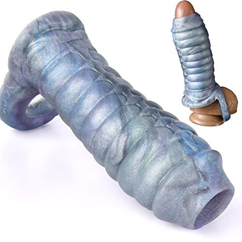 NAIXBTY Silikon Penis Sleeve Realistischer Monster Dildo mit Hodenring Erektionssteigerung Extender Wiederverwendbare Penishülle Penis Vergrößerung G-Punkt Extender Sexspielzeug