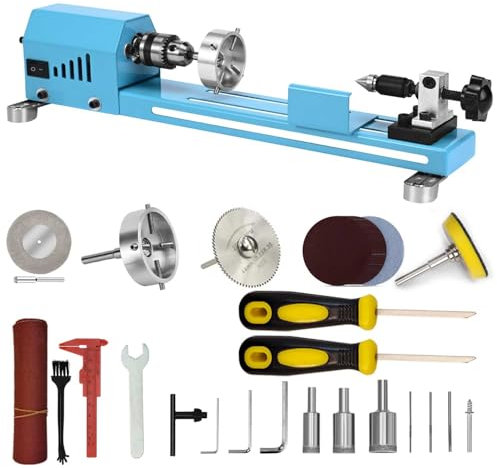Torno de madera, mini máquina de torno multiusos, corte de torno, pulido, kit de herramientas de torno profesional