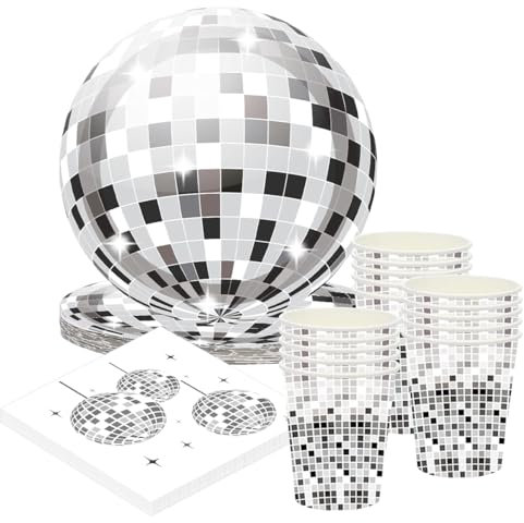 PIUMOJ Discotheque Party Tableware, Discotheque Dinnerware Set, Disco Party Tableware, Plates, Cups, Napkins, 70 Years 80 Years 90 Years Birthday Party Supplies, Disco Decoration, 20 Guests