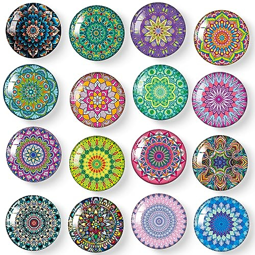 MORCART 16PCS Fridge Magnets, Cute Mandala Magnets for Refrigerator, Whiteboard, Decorative Magnetic Board, Cabinets, Classroom, Office Cubicle, School