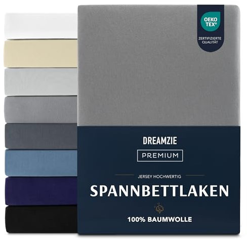 Dreamzie Premium Spannbettlaken 200x200 cm, Spannbetttuch für Dicke Matratzen bis zu 27 cm, Bettlaken 100% Jersey Baumwolle, 150 g/m², Oeko-TEX Zertifiziert - Anthrazit