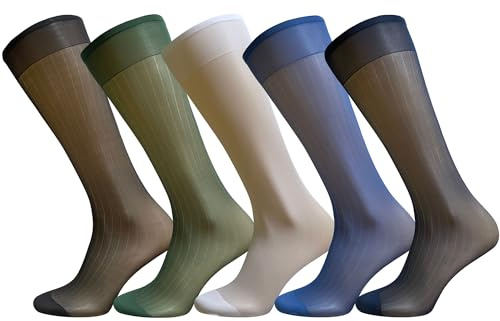 Uaussi 5 Pairs Mens Silk Sheer Socks OTC Ultra Thin Nylon Dress Sock Daily Casual Stockings Work Business Sox