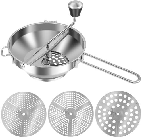 Food Mill 19cm Stainless Steel Rotary Food Mill Sieve Grater with 3 Grinding Discs Multifunctional Vegetable Strainer Sauce Maker to Grind and Puree Food for Tomato Sauce Applesauce